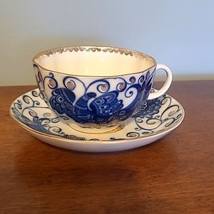 Russian Cup & Saucer - Tsar Bird by Lomonosov